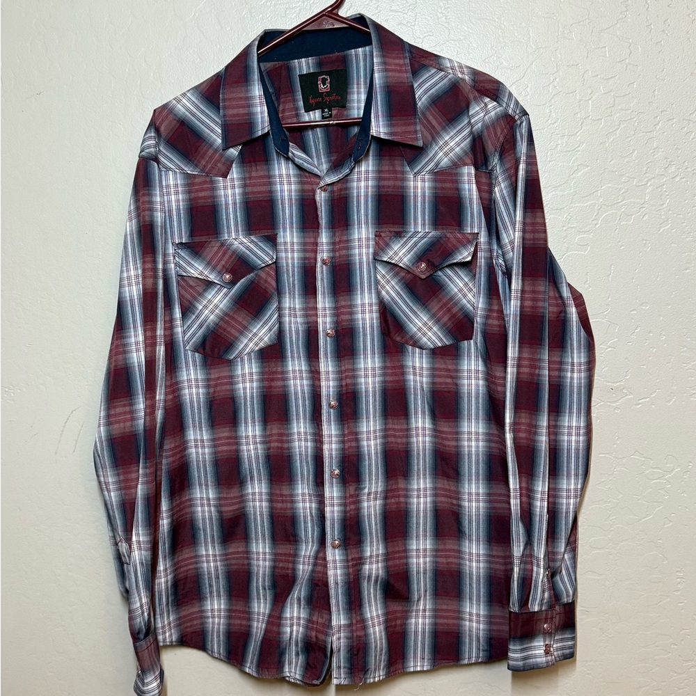 Red and Blue Casual Button Down Shirt with Western Yokes